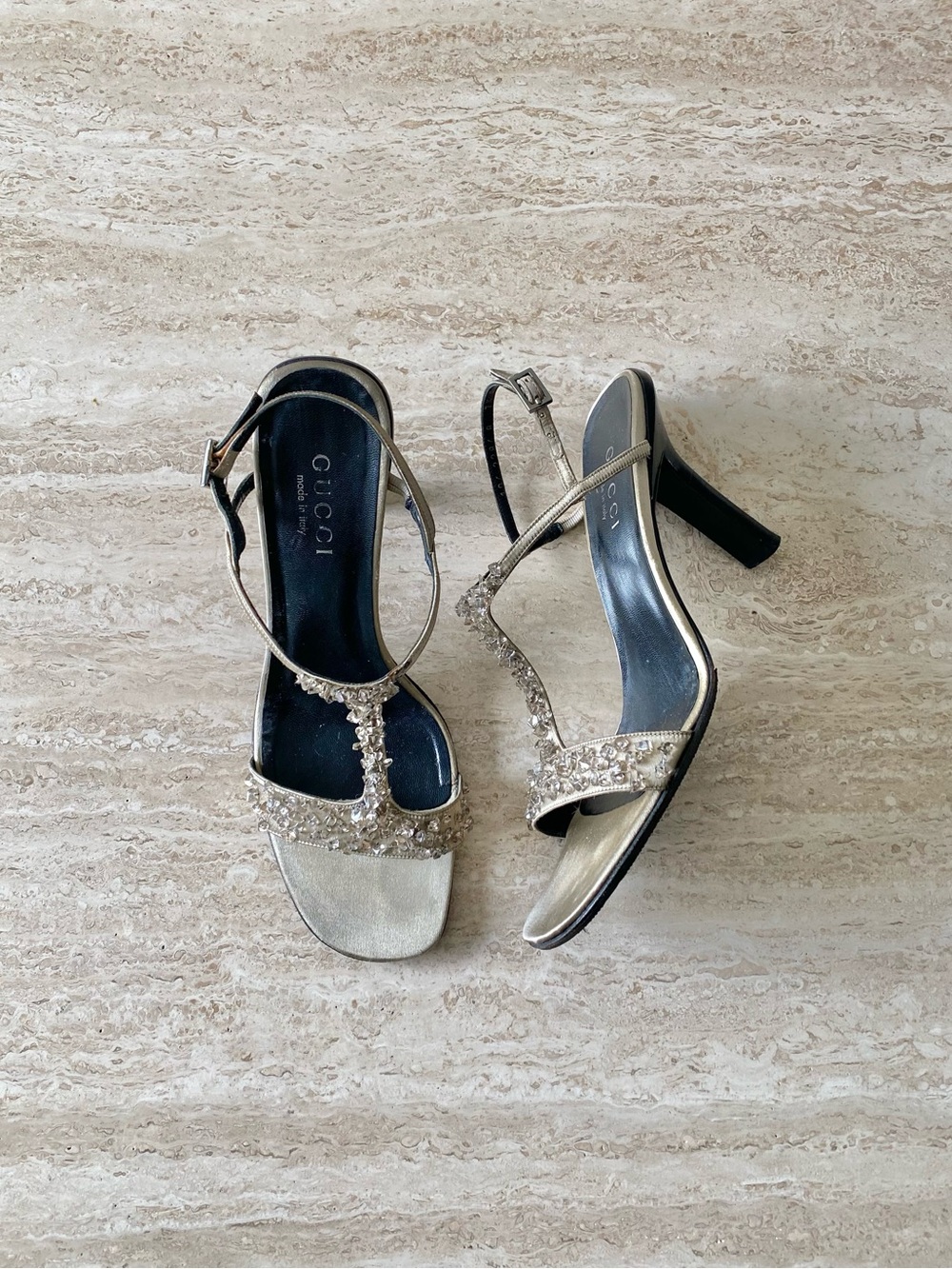 Vintage Gucci Tom Ford-era Beaded T-strap Sandal Heels